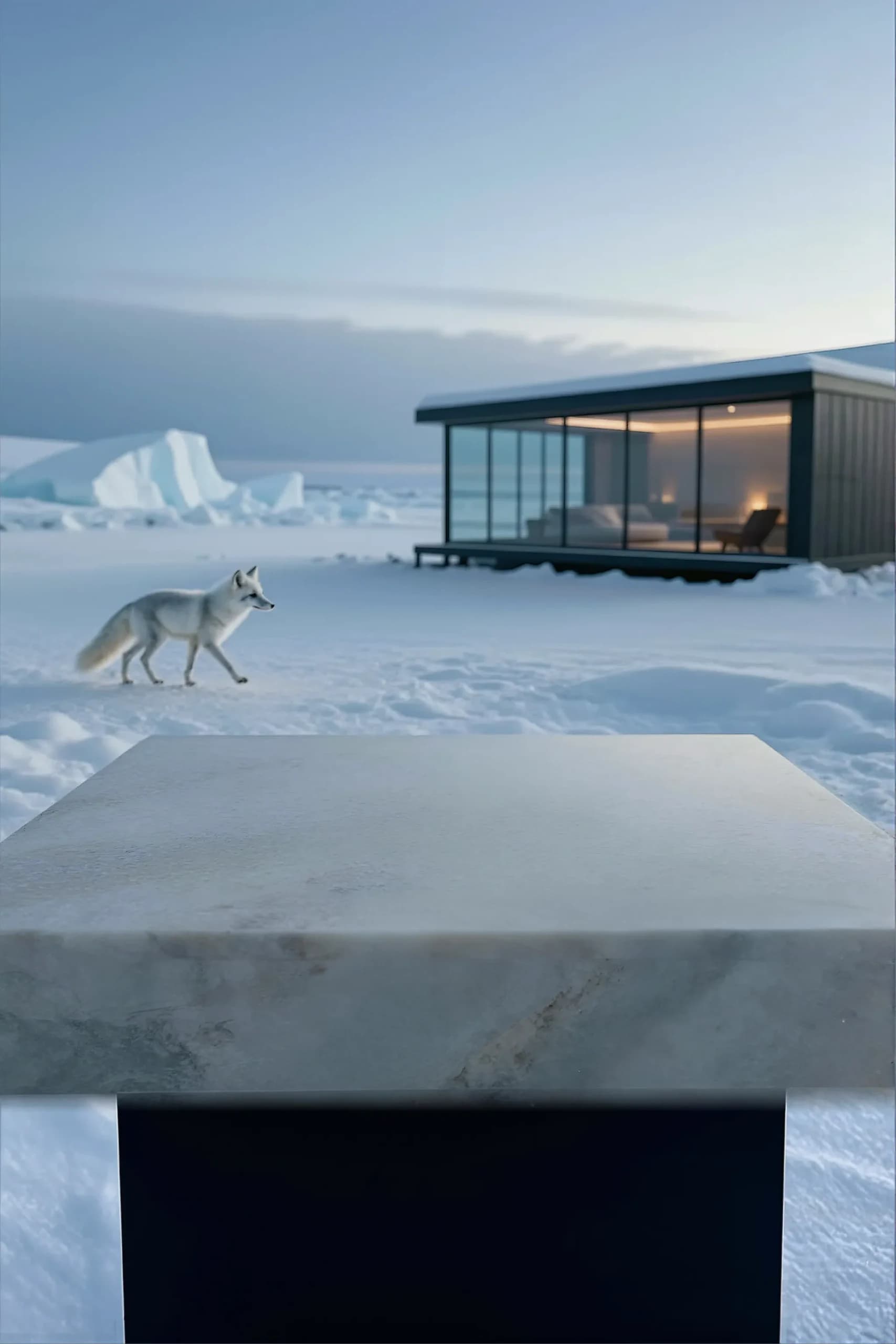 ProductBackground arctic cabin scene demonstrating cool ambient light