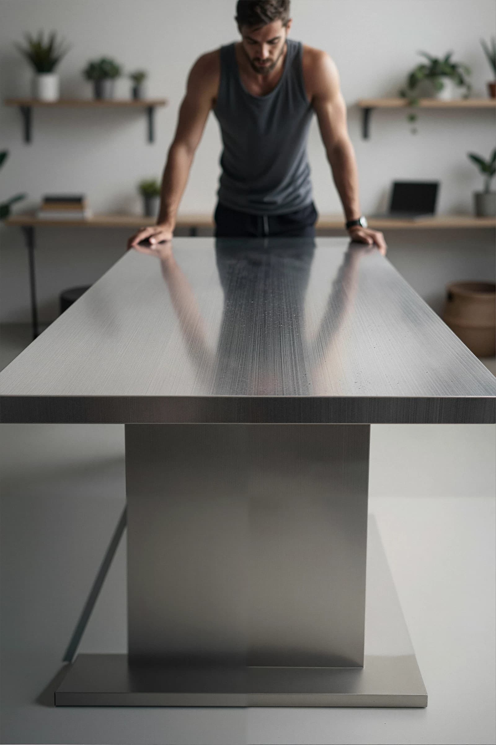Product-free gym counter and athlete scene prepared as a background for Altrix Nutrition